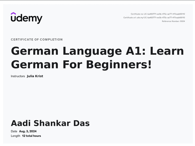German Language A1 Certificate